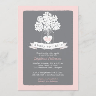 Invitation Sweet Mason Jar Rose | Saupoudrer de bébé gris