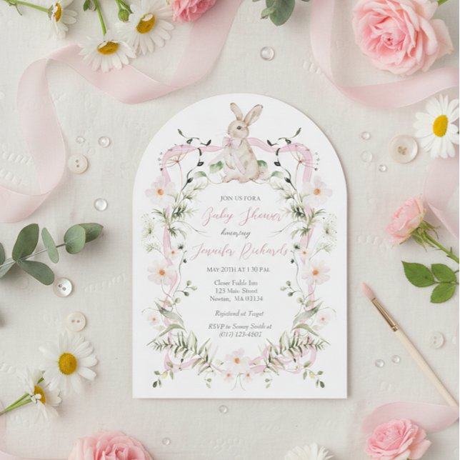 Invitation Sweet Meadow Bunny Wildflower Ribbon Baby Shower (Créateur téléchargé)
