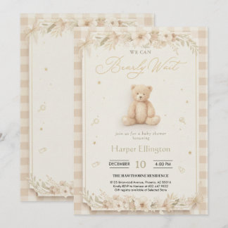Invitation Sweet Neutral Teddy Bear Baby Shower Invite