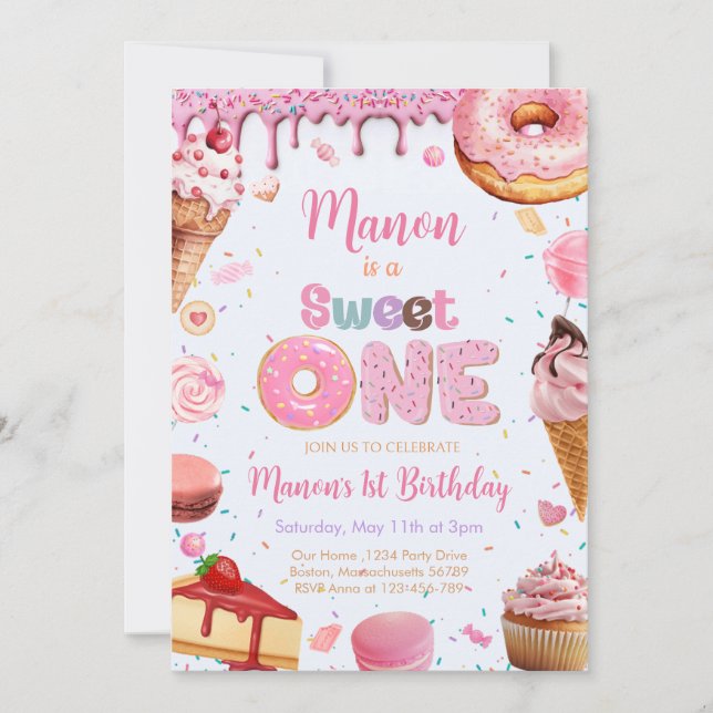 Invitation Sweet One 1er anniversaire fête Fille (Devant)