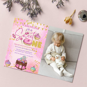 Invitation Sweet One 1er Anniversaire Rose Faux Parties scint