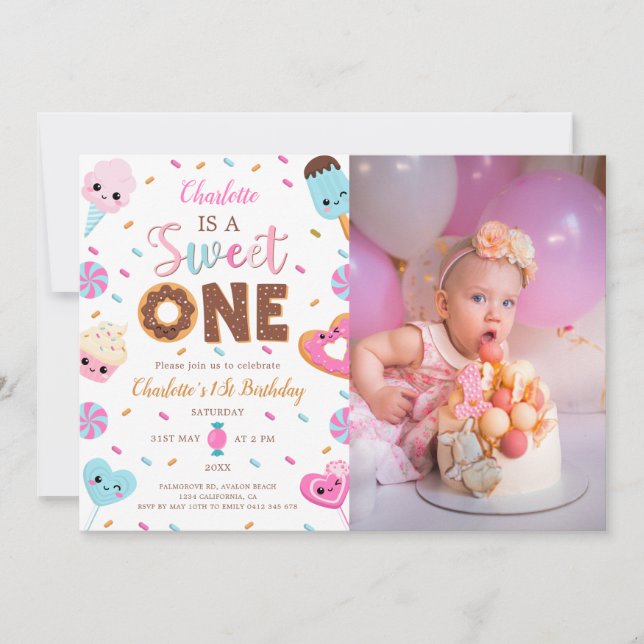 Invitation Sweet One Birthday Donut Candy 1er Birthday Photo (Devant)