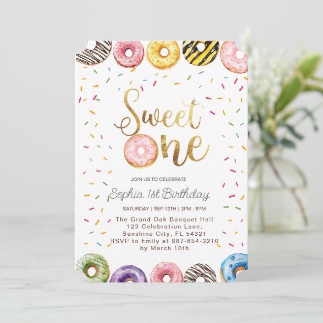 Invitation Sweet One Birthday Invitation, 1er Birthday Girl (Debout devant)