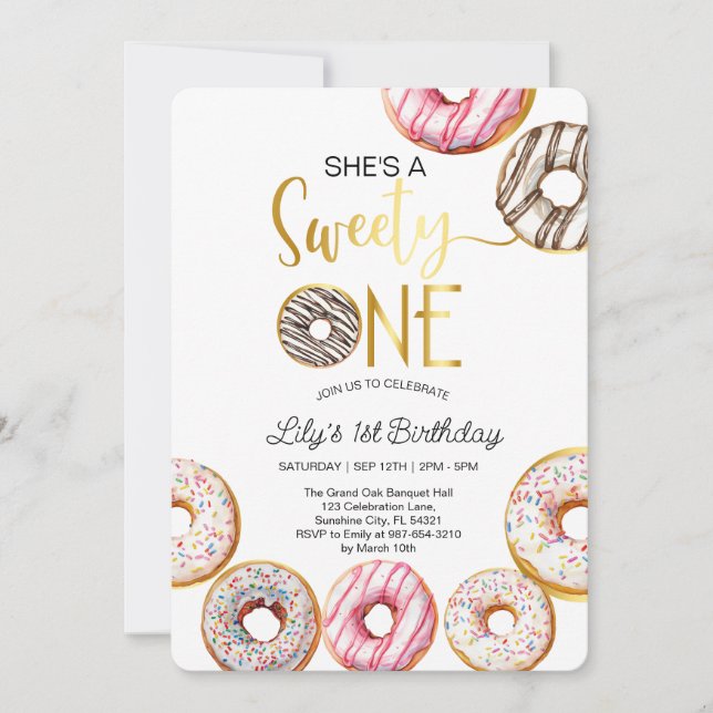 Invitation Sweet One Birthday Invitation, 1er Birthday Girl (Devant)