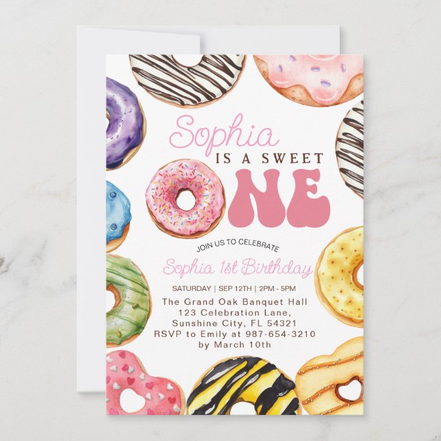 Invitation Sweet One Birthday Invitation, 1er Birthday Girl (Devant)