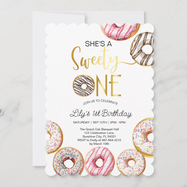 Invitation Sweet One Birthday Invitation, 1er Birthday Girl (Devant)