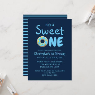 Invitation Sweet One Blue Donut Boy 1er anniversaire