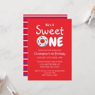 Invitation Sweet One Blue Donut Boy 1er anniversaire