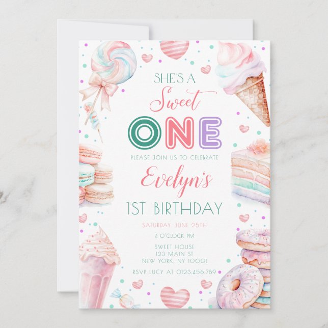 Invitation Sweet one Candy Girl 1er anniversaire (Devant)