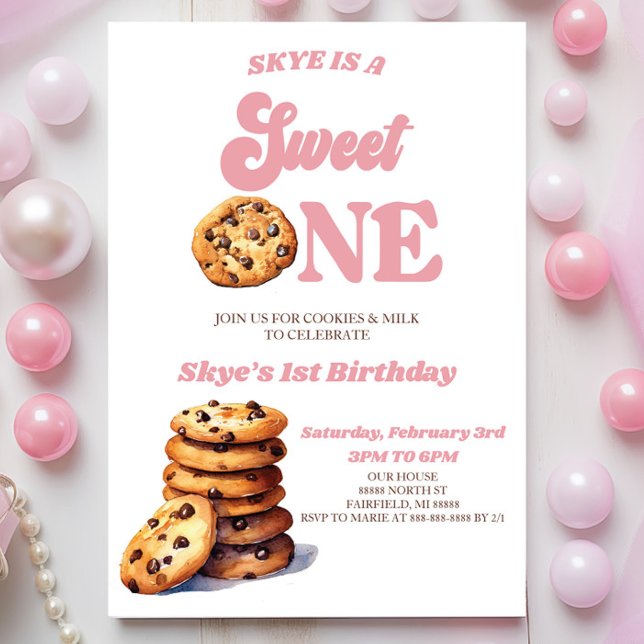 Invitation Sweet One Cookies et Lait 1er anniversaire fête (Créateur téléchargé)