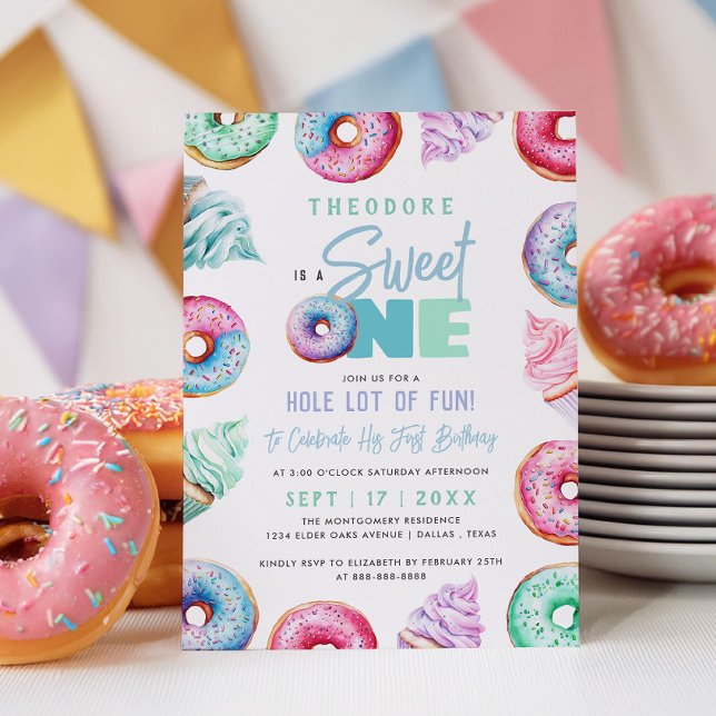 Invitation Sweet One Cute Doughnut Boy 1ère fête d'anniversai (Créateur téléchargé)