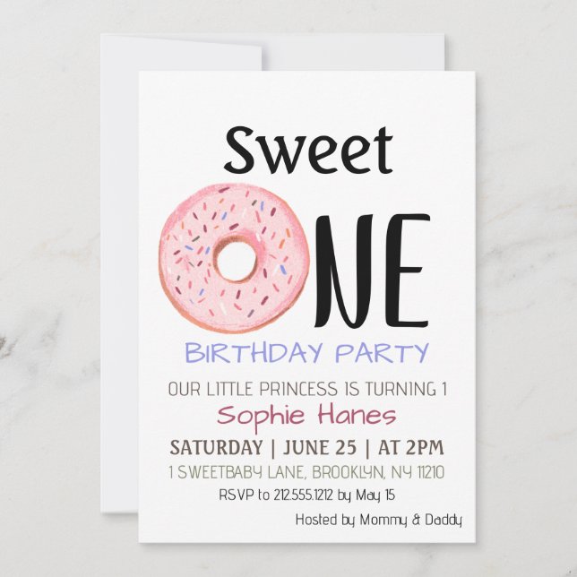 Invitation Sweet One Donut Girl's First Birthday Party Invita (Devant)
