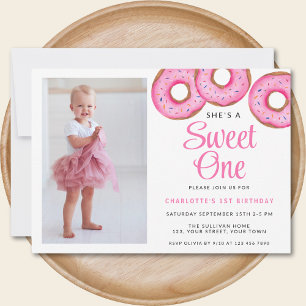 Invitation Sweet One Donut Photo Première fête d'anniversaire