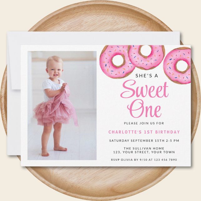 Invitation Sweet One Donut Photo Première fête d'anniversaire (Créateur téléchargé)