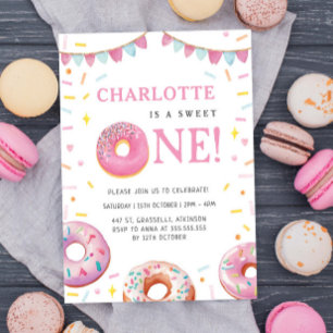 Invitation Sweet One Donut Rose Première fête d'anniversaire