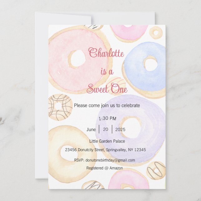 Invitation Sweet One, Fête Donut One (Devant)