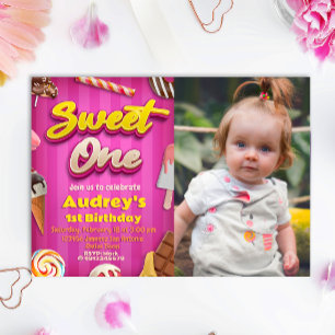 Invitation Sweet One - Fille 1er anniversaire avec photo