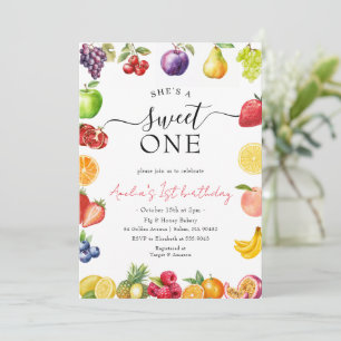 Invitation Sweet One Fruit Thématique Girls 1er Anniversaire
