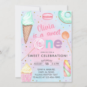 Invitation Sweet One girl first, 1er anniversaire invitation.
