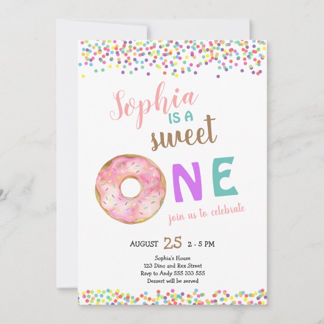 Invitation Sweet One Girl First Birthday Donut mignonne (Devant)
