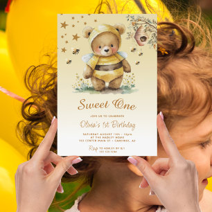 Invitation Sweet One Honey Bear Girl 1er anniversaire