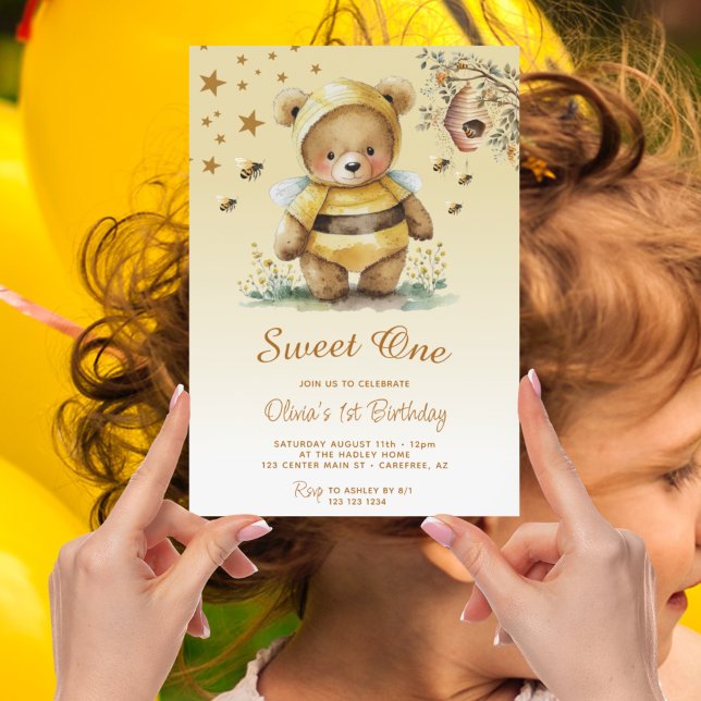 Invitation Sweet One Honey Bear Girl 1er anniversaire (Créateur téléchargé)