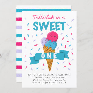 Invitation Sweet One Ice Cream Enfants 1er anniversaire fête