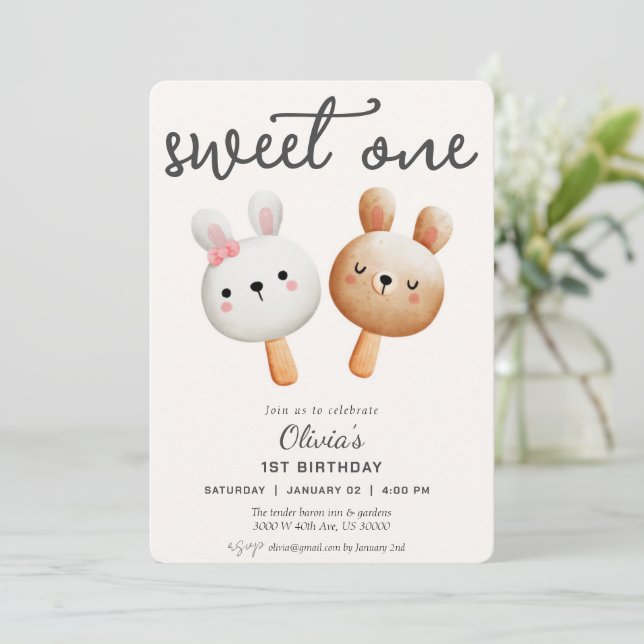 Invitation Sweet one ice cream first birthday  (Debout devant)