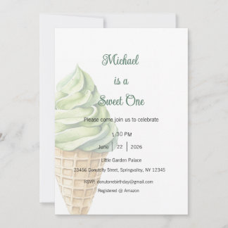 Invitation Sweet One Invitation, Ice Cream One Party