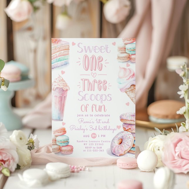 Invitation Sweet One joint 1st and 3rd girl Birthday (Créateur téléchargé)