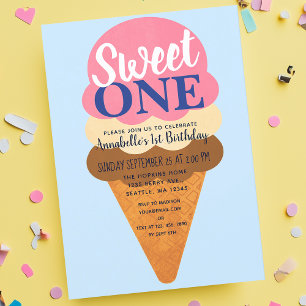 Invitation Sweet One mignonne Crème de glace Enfants 1er anni