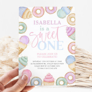 Invitation Sweet One Pastel Cupcake Donut 1er Anniversaire