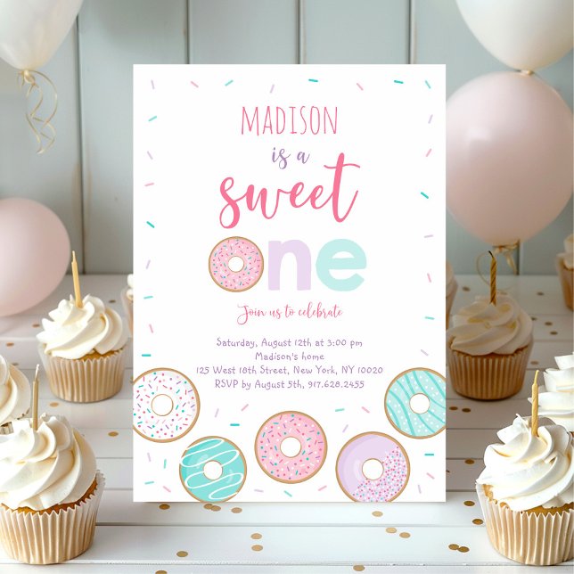 Invitation Sweet One Pink Donut Premier anniversaire (Créateur téléchargé)