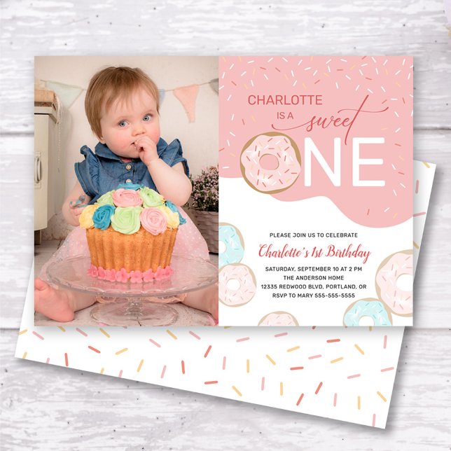 Invitation Sweet One Pink Frosting photo fille 1er anniversai (Créateur téléchargé)