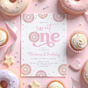 Invitation Sweet One Pink Pastel Donut premier anniversaire