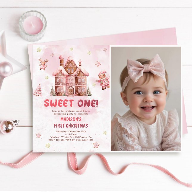 Invitation Sweet One Premier Anniversaire Pingerbread rose Ph (Créateur téléchargé)