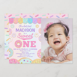 Invitation Sweet ONE Rainbow Donut 1er Anniversaire Photo