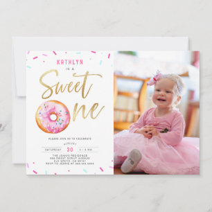 Invitation Sweet One Rose Gold Donut Girl 1er Anniversaire Ph