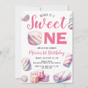 Invitation Sweet One rose Marshmallow 1er anniversaire Invita