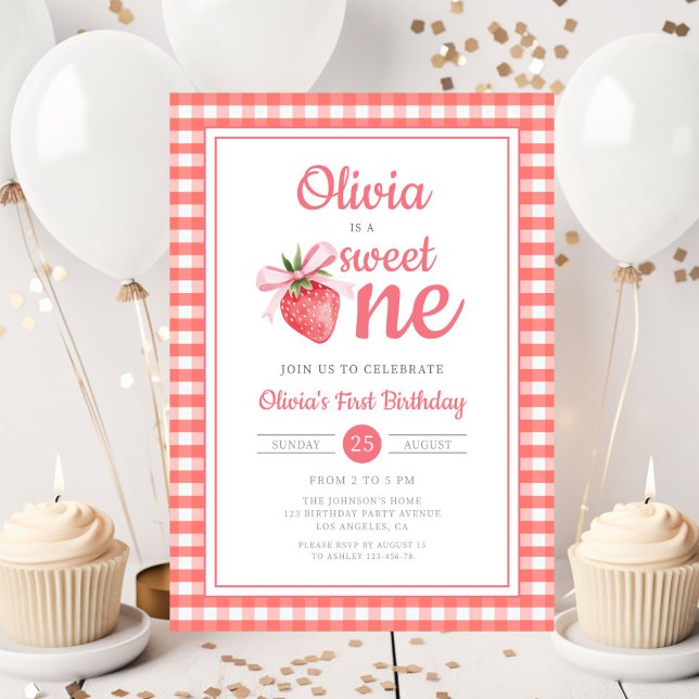 Invitation Sweet One Strawberry 1st Birthday (Sweet One Strawberry 1st Birthday Invitation)