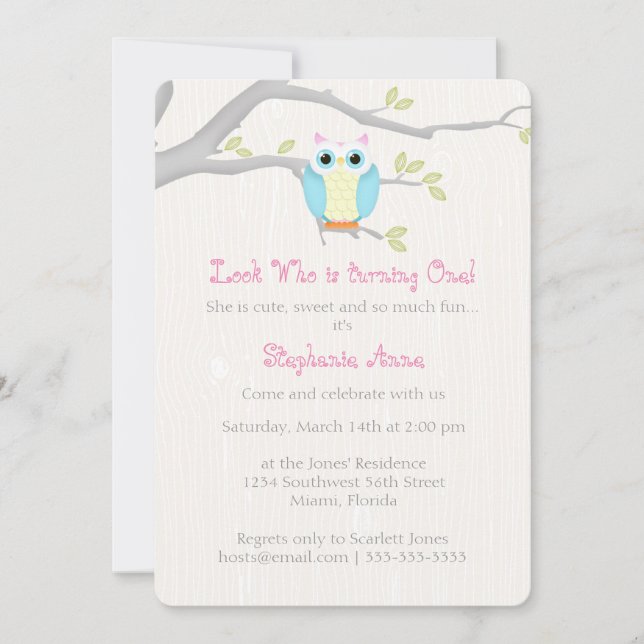 Invitation Sweet Owl Anniversaire (Devant)