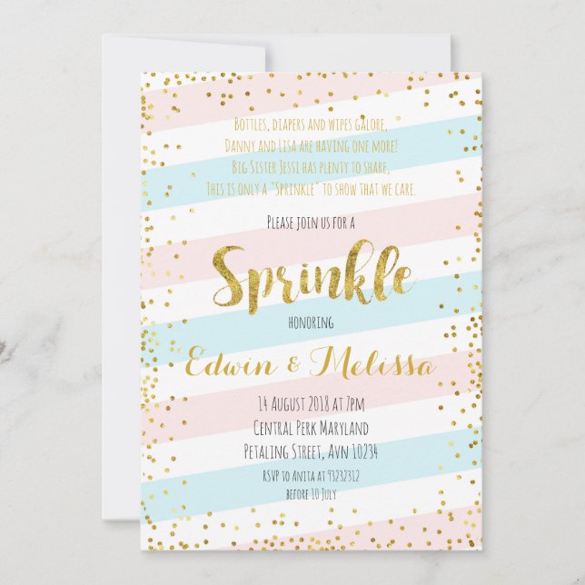 Invitation Sweet Pastel Baby Sprinkle Invitationbébé, douche, (Devant)