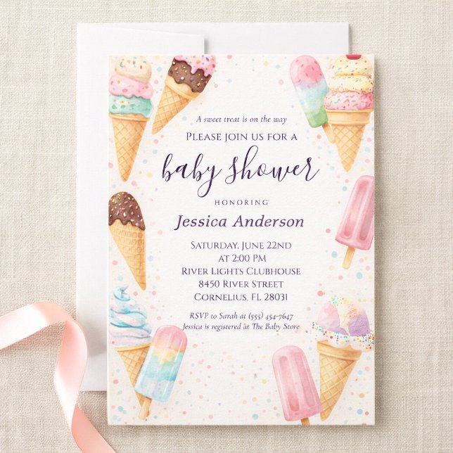 Invitation Sweet Pastel Watercolor Ice Cream Baby Shower (Créateur téléchargé)