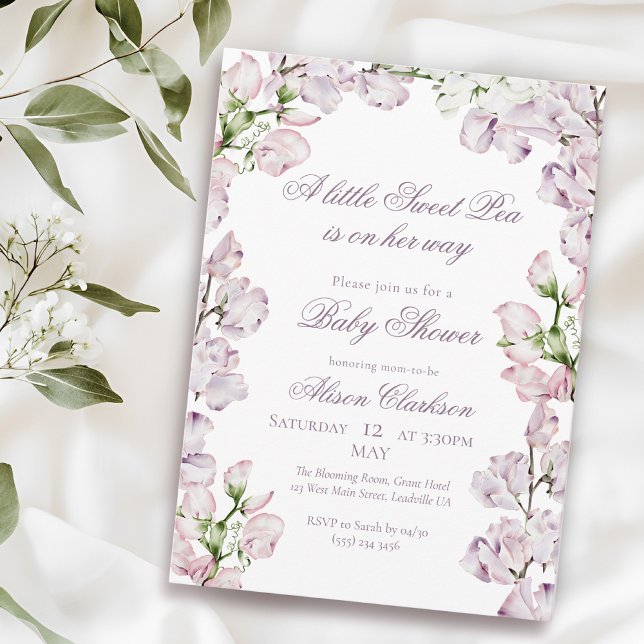 Invitation Sweet Pea flower arch Baby brunch elegant lavender (Créateur téléchargé)