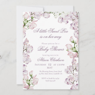 Invitation Sweet Pea flower arch Baby brunch elegant lavender