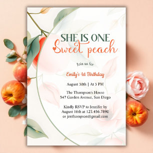 Invitation Sweet Peach 1er anniversaire Elle est une fête pou