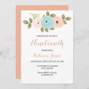 Invitation Sweet Peach Floral 19e Anniversaire Fête Invitatio