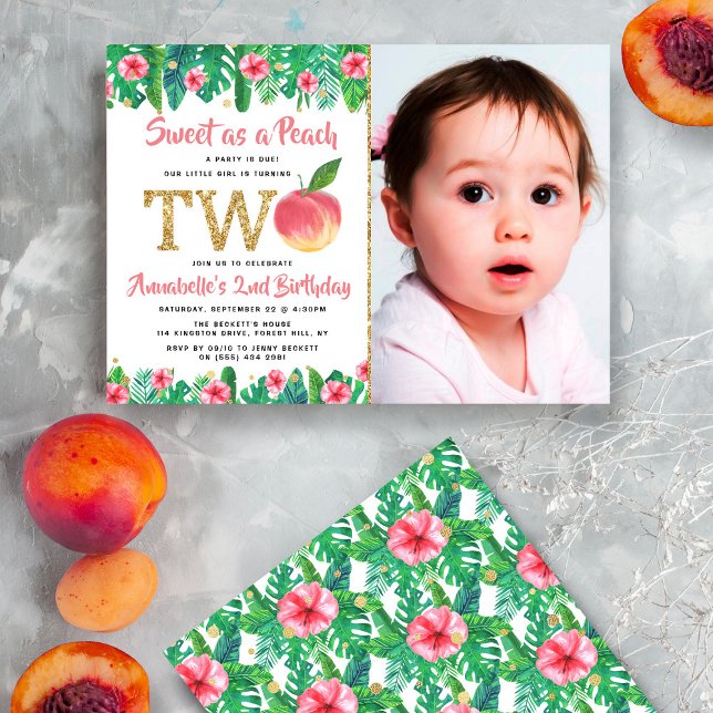 Invitation Sweet Peach Girls 2nd Birthday Photo (Créateur téléchargé)