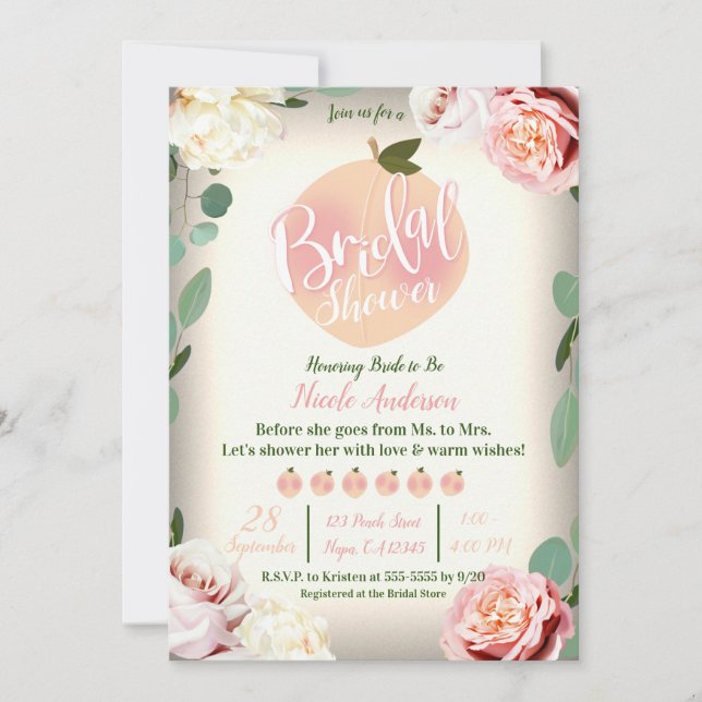 Invitation SWEET PEACH Southern Charm Floral Fête des mariées (Devant)