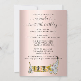 Invitation Sweet Pet Basset Rose Robe Douce 16e anniversaire